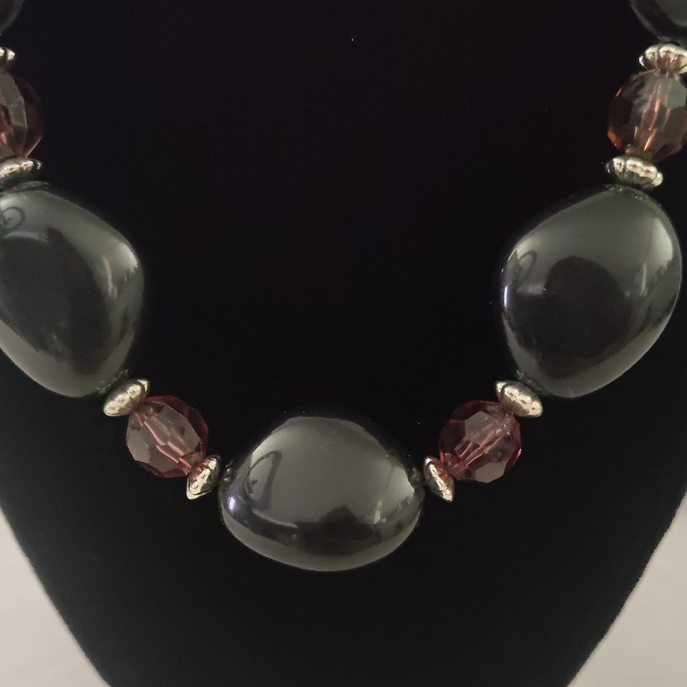 Black Bead Statement Necklace - image 2